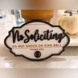 No Soliciting wooden Sign with Black Text 🚫